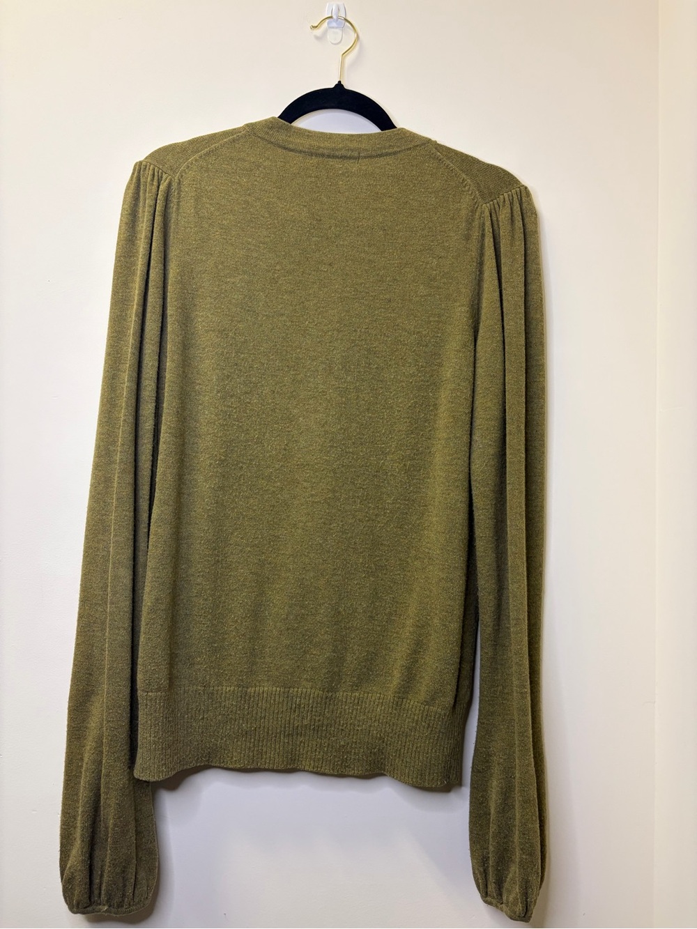 Chelsea & Theodore Olive Green Ruffle-Trim Button Cardigan Size Large - Picture 3 of 5